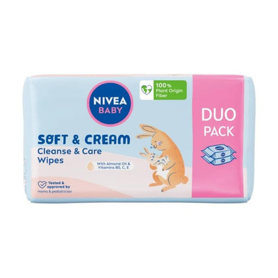 Nivea Baby, Soft & Cream, chusteczki biodegradowalne, 2x57 szt.