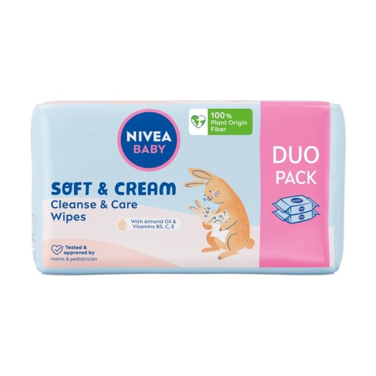 Nivea Baby, Soft & Cream, chusteczki biodegradowalne, 2x57 szt.