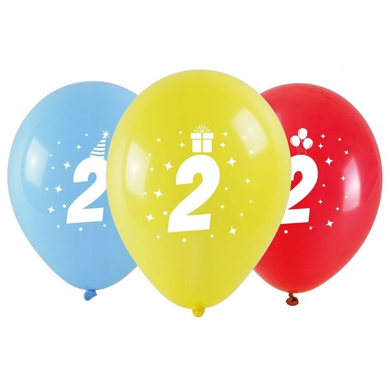 Arpex, balony z nadrukiem, cyfra 2, 28 cm, 3 szt.