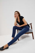 Spodnie jeansowe damskie, granatowe, Moodo