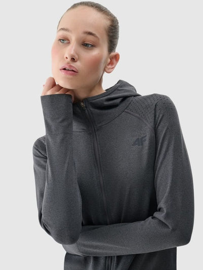 Bluza damska z kapturem, rozpinana, szara, 4F