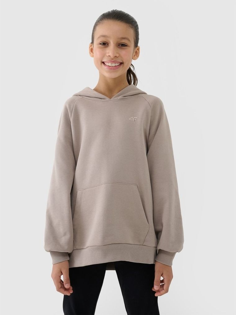 Bluza dziewczęca z kapturem, brązowa, 4F