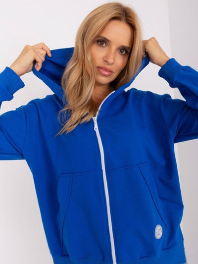 Bluza damska z kapturem, rozpinana, niebieska, Relevance