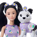 Barbie, Jednakowa stylizacja, lalka i piesek, Kwiatki