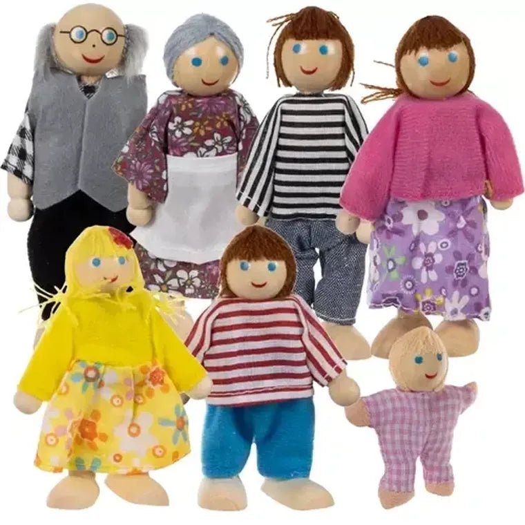 Kruzzel, Rodzina, miniaturowe lalki drewniane, 7 szt.