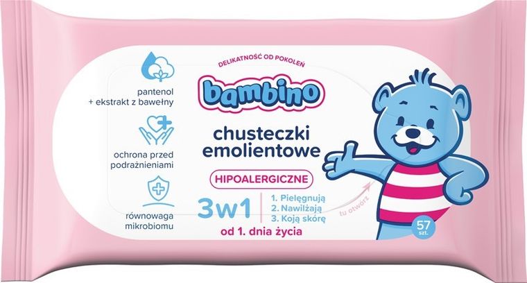 Nivea Bambino, chusteczki emolientowe 3w1, hipoalergiczne, 1x57 szt.