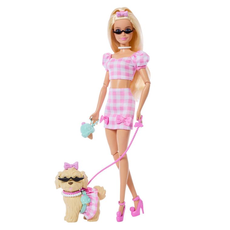 Barbie, Jednakowa stylizacja, lalka i piesek, Kokardki