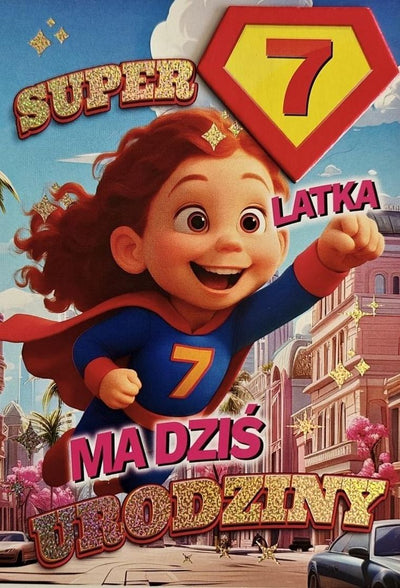 YEKU, karnet, Urodziny 7 dziewczynka, Superbohaterka