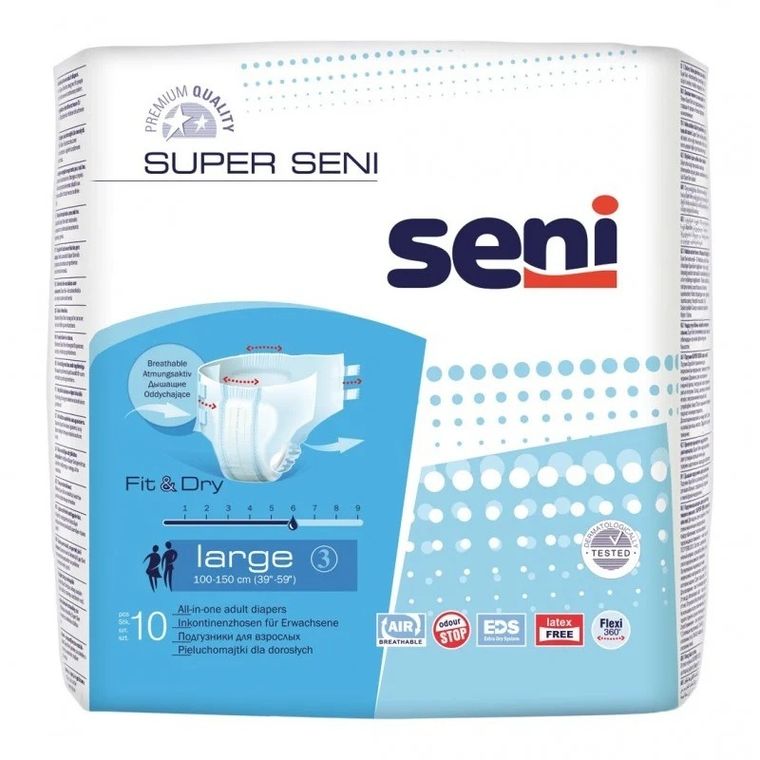 Seni, super large, pieluchy, niebieski, 10 szt.