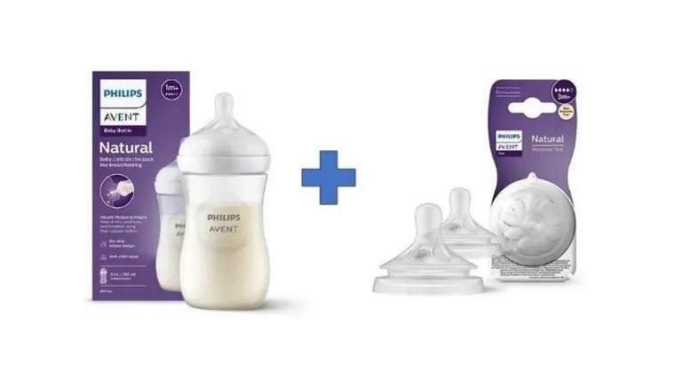 Philips Avent, zestaw:  responsywna butelka, Natural, 260 ml + smoczek do butelki, 3m+, 2 szt.
