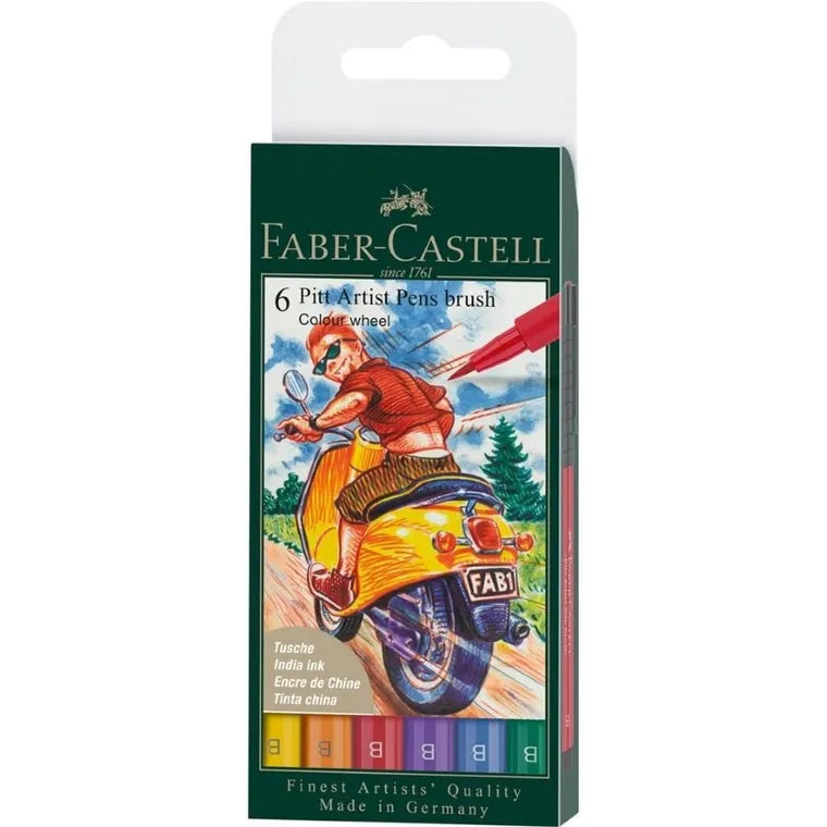 Faber-Castell, Pitt Artist Pen B, pisaki, kolory podstawowe, 6 szt.