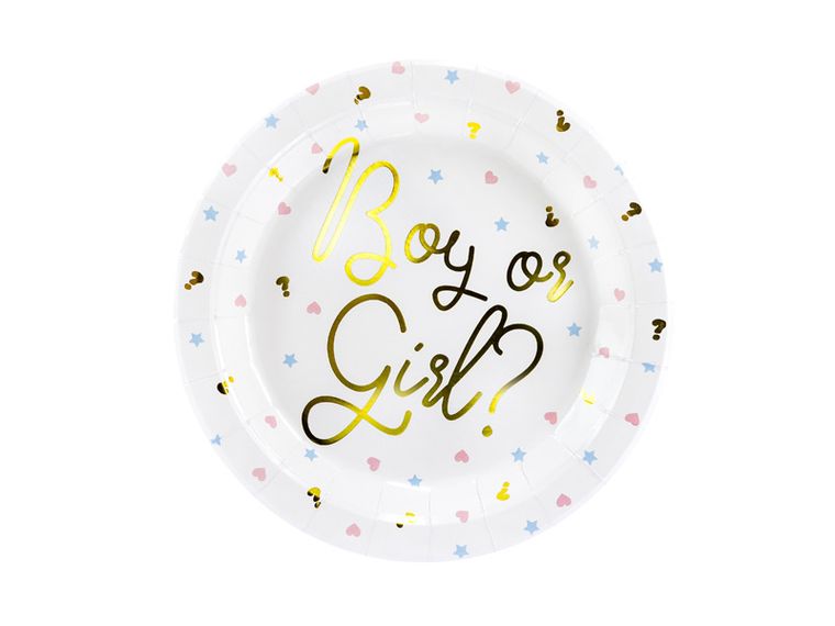 PartyDeco, talerzyki Boy or Girl, 23 cm, 6 szt.