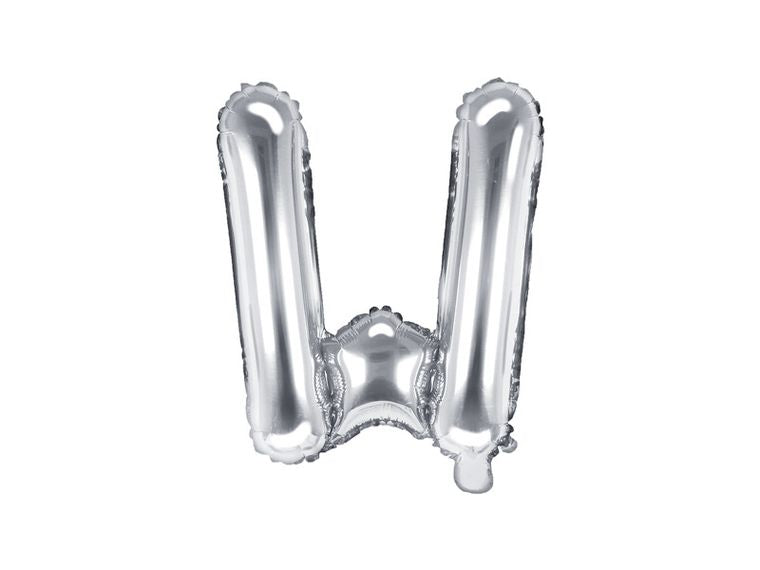 PartyDeco, balon foliowy, w kształcie litery W, srebrny, 35 cm