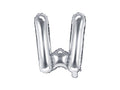 PartyDeco, balon foliowy, w kształcie litery W, srebrny, 35 cm