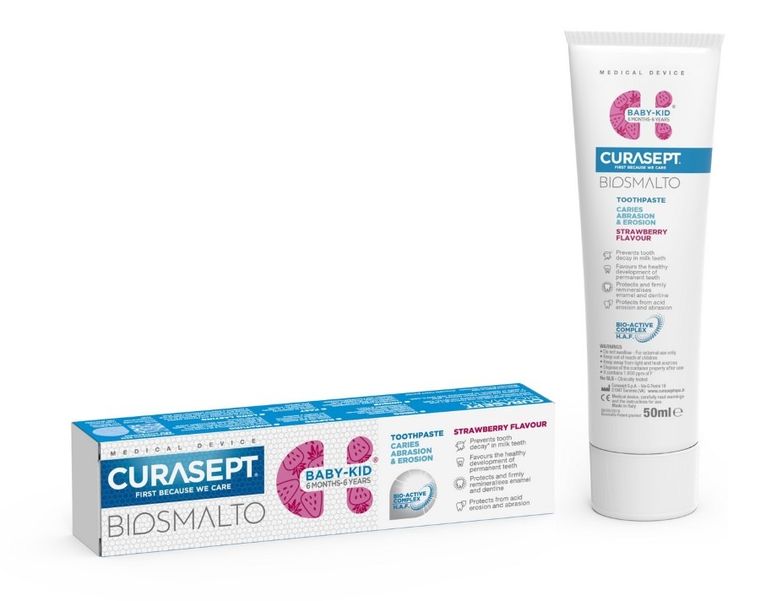 Curasept, Biosmalto, Baby-Kid, pasta o smaku truskawki, 6m+, 50 ml