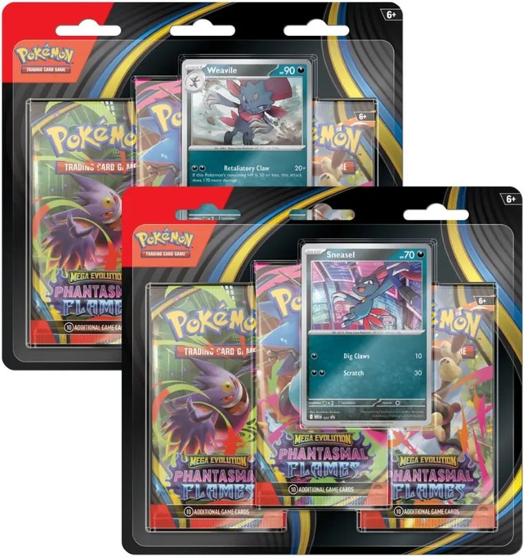 Pokemon TCG:  Mega Evolution, Phantasmal Flames, Weavile/Sneasel, 3-Pack Blister, gra karciana, booster