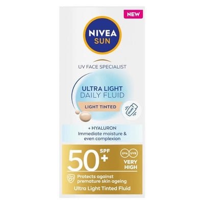 Nivea, Sun Ultra Light Daily Fluid SPF50+, fluid do twarzy, Light Tinted, 40 ml