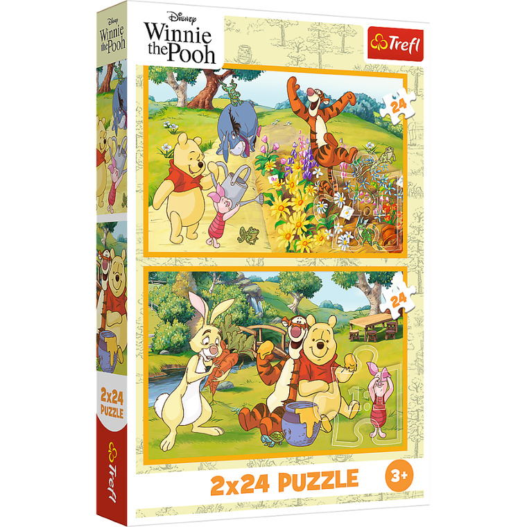 Trefl, Kubuś Puchatek, Dzień w ogrodzie, puzzle, 2x24 elementów