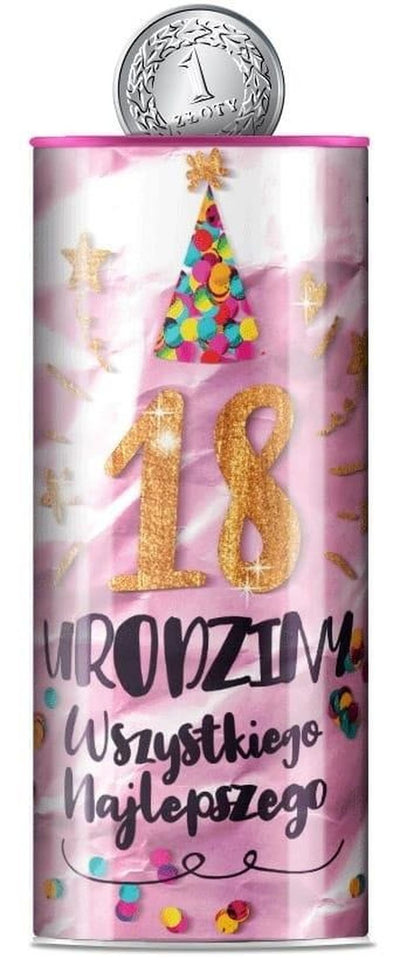 Kukartka, skarbonka, puszka, urodziny 18