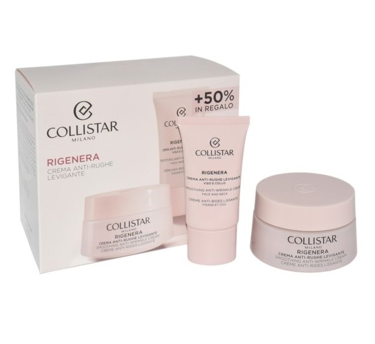 Collistar, zestaw:  Rigenera Smoothing, przeciwzmarszczkowy krem do twarzy, 50 ml + Smoothing, przeciwzmarszczkowy krem do twarzy i szyi, 25 ml