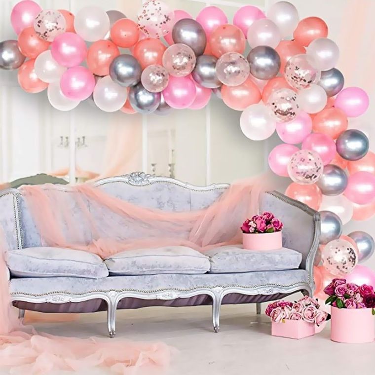Girlanda balonowa, Premium, biało-różowa, 120 szt.