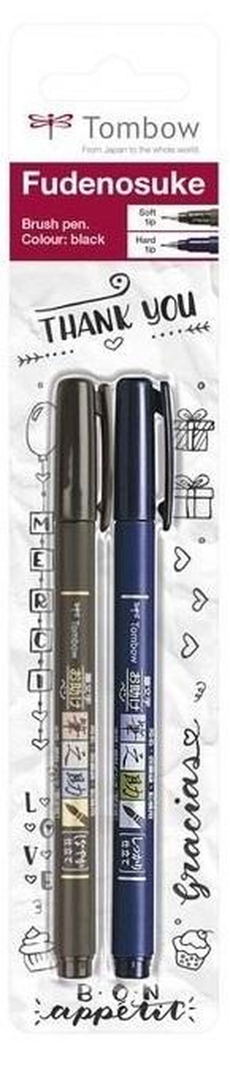 Tombow, Brush Pen Fudenosuke, flamastry, czarne, 2 szt.