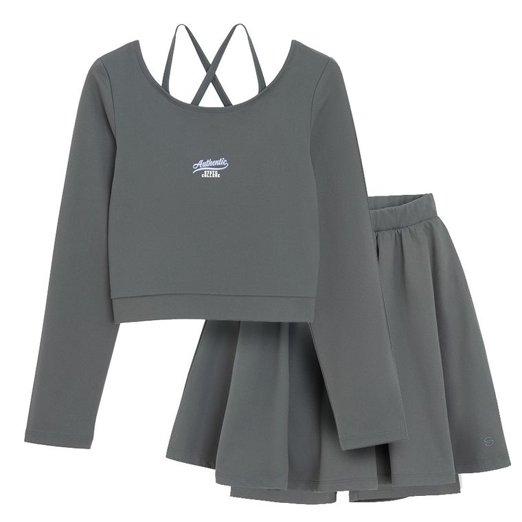 Cool Club, Komplet dziewczęcy, Bluzka z długim rękawem, crop top, Spódnica tenisowa z szortami, szary
