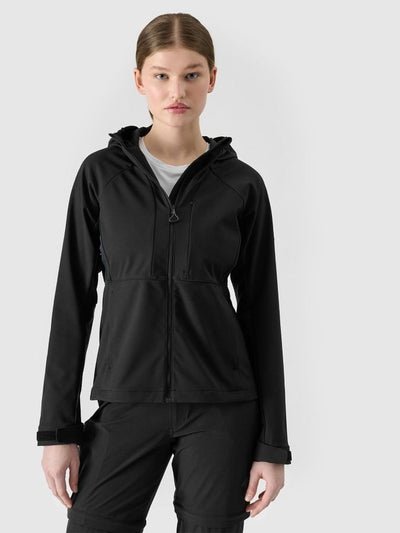 Kurtka softshell damska z kapturem, czarna, 4F