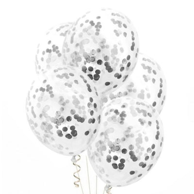 Balony foliowe, konfetti, srebrne, zestaw, 30 cm, 4 szt.