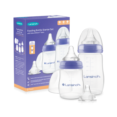 Lansinoh, NaturalWave, zestaw startowy butelek do karmienia ze smoczkami, rozmiar S, M, L