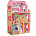 Enero Toys, drewniany domek dla lalek, LED, zestaw z lalkami i akcesoriami, XXXL