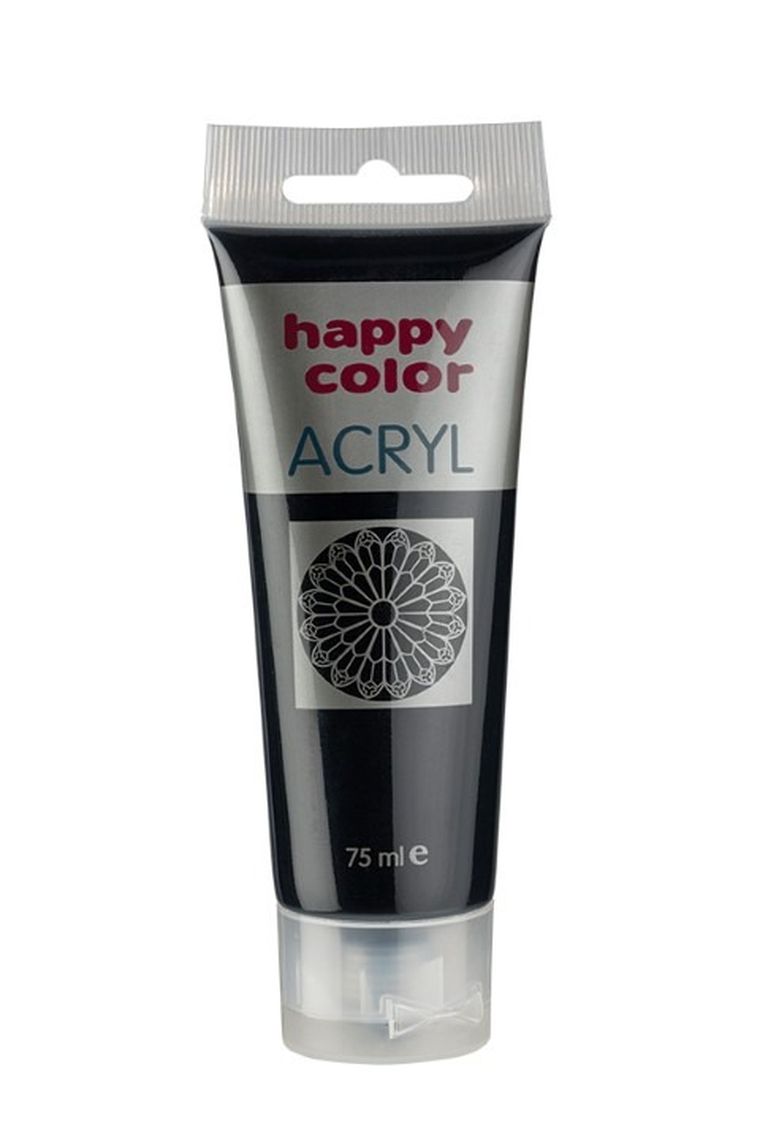 Happy Color, farba akrylowa, czarna, 75 ml