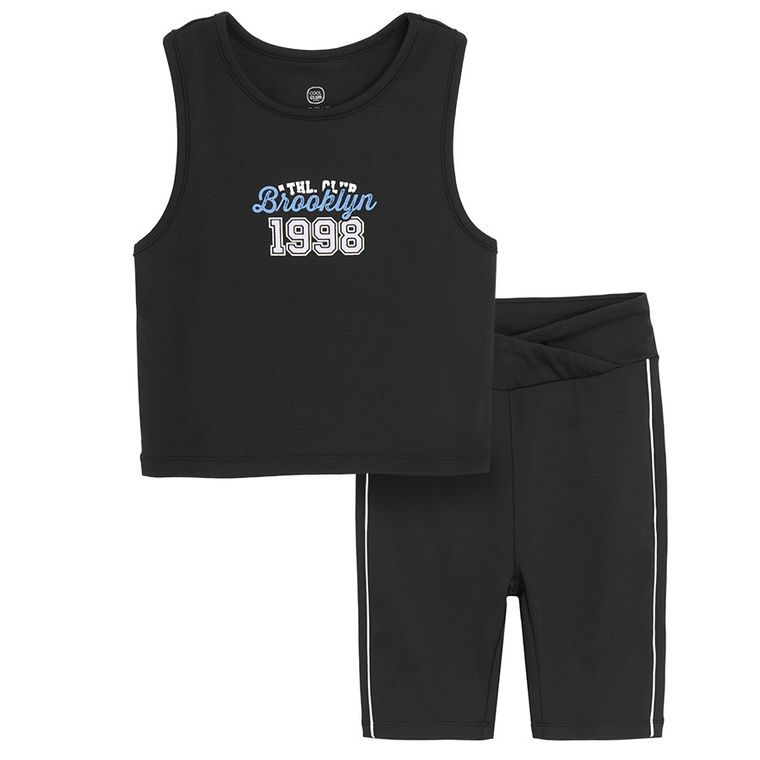 Cool Club, Komplet dziewczęcy, T-shirt bez rękawów, Legginsy kolarki, czarny