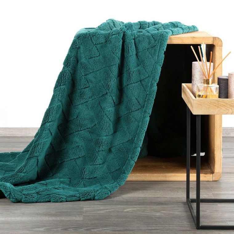 Eurofirany, koc d91 Caro, 70x160 cm, ciemnozielony