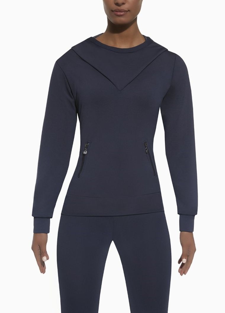 Bluza damska z kapturem, granatowa, Bas Black