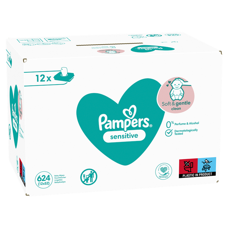 Pampers, Sensitive, chusteczki nawilżane, 12x52 szt.