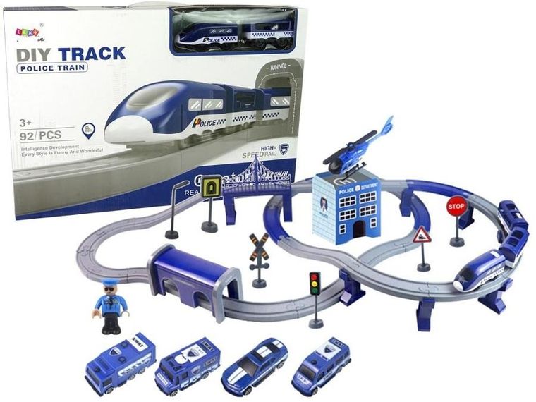 Lean Toys, zestaw kolejka + miasteczko, niebieska
