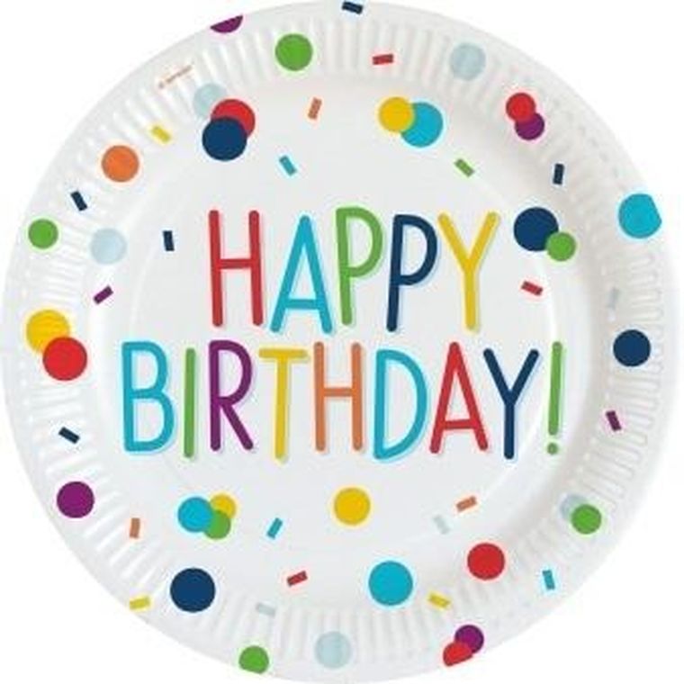 Amscan, talerze owalne papierowe, Happy Birthday, 23 cm, 8 szt.