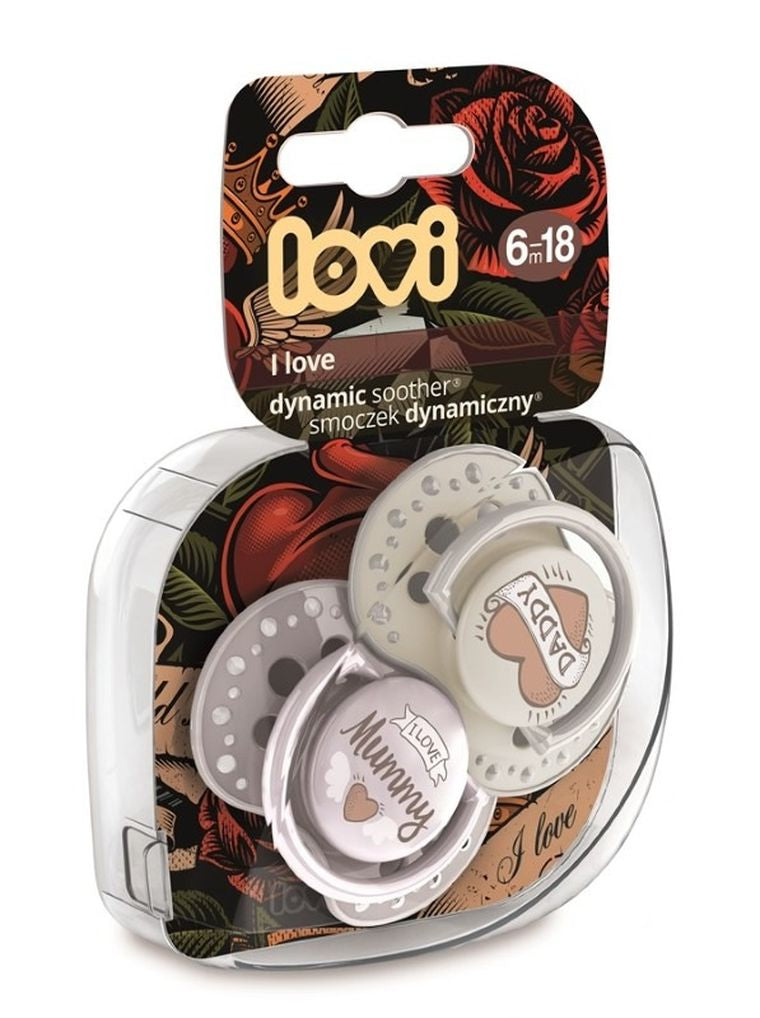 Lovi, I Love, smoczek dynamiczny, silikonowy, 6-18m, 2 szt.