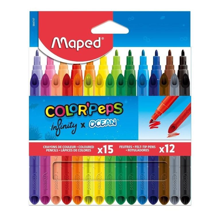 Maped, zestaw:  Infinity, kredki, 15 szt. + Ocean, flamastry, 12 szt.