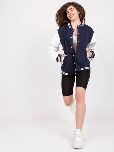Bluza bomberka damska, rozpinana, granatowa, Ex Moda