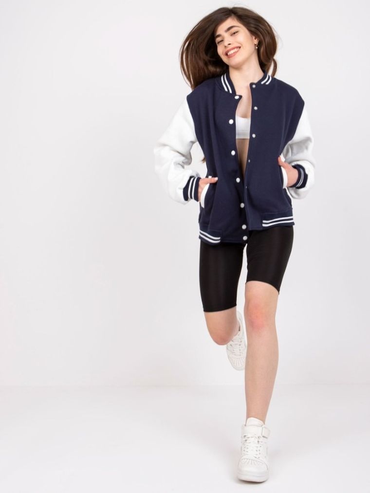 Bluza bomberka damska, rozpinana, granatowa, Ex Moda