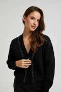 Sweter damski, rozpinany, czarny, Moodo