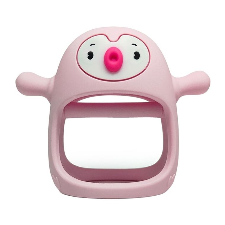 Smily Mia, gryzak silikonowy, pingwin, buddy, light pink