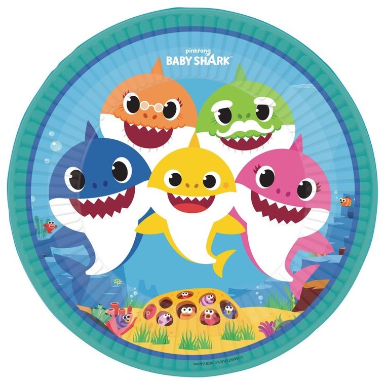 Baby Shark Rekin, talerzyki urodzinowe, 8 szt., 23 cm
