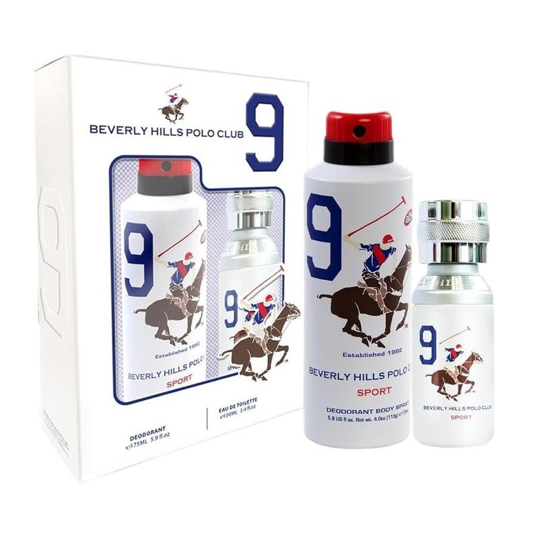 Beverly Hills Polo Club, Men Sport Nine, zestaw, woda toaletowa, spray, 100 ml + dezodorant, spray, 175 ml