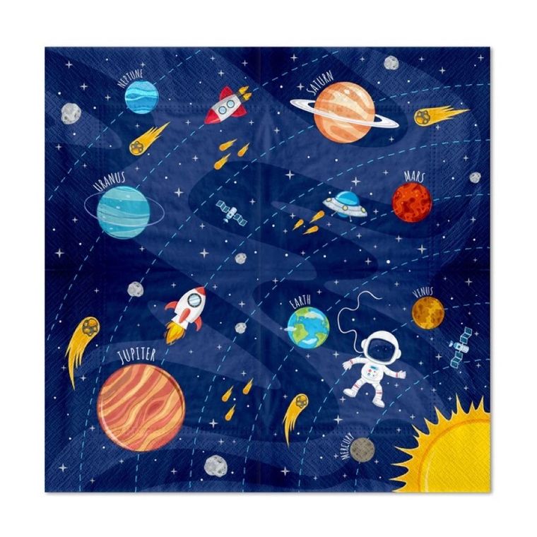Party Tino, papierowe serwetki, kosmos, rakieta, astronauta, 33x33 cm, 10 szt.
