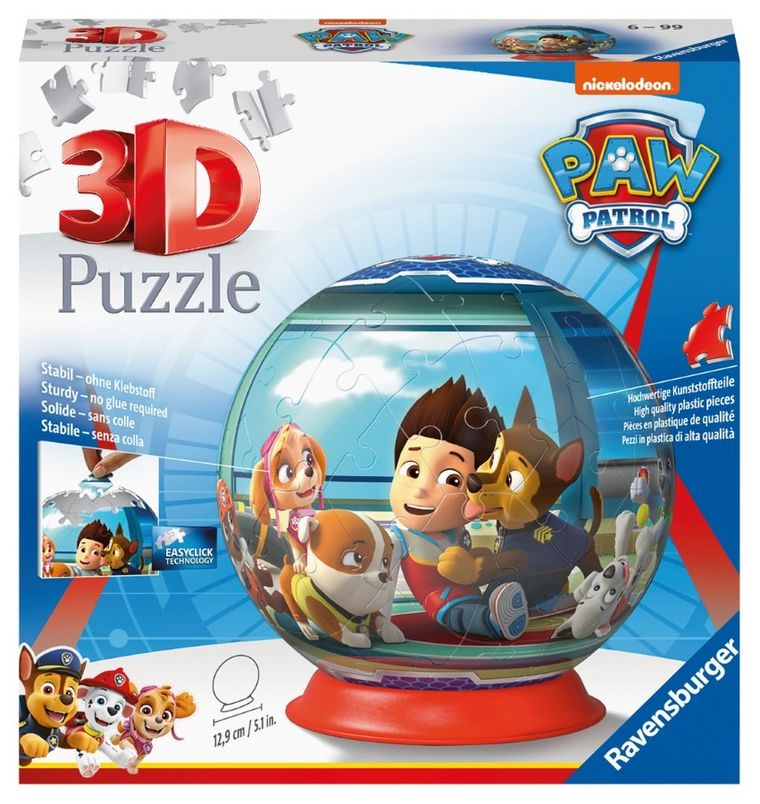 Ravensburger, Psi Patrol, kula, puzzle 3D, 72 elementy