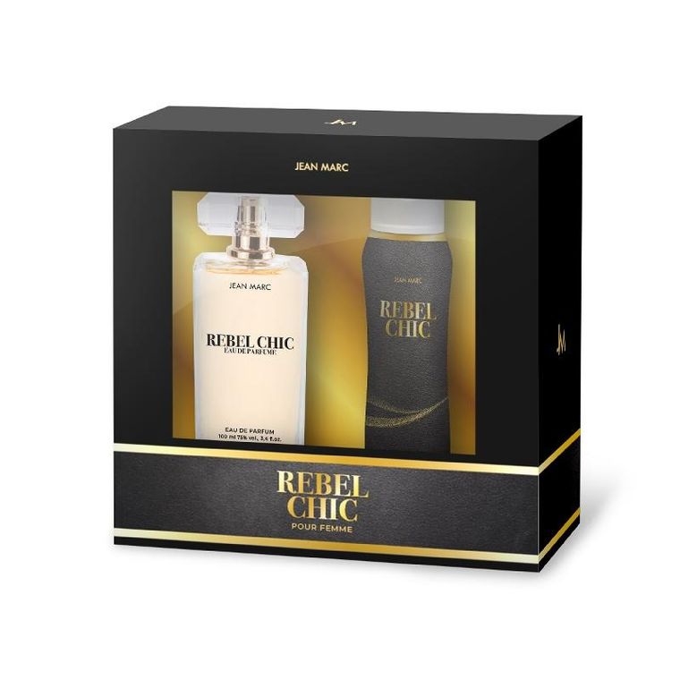 Jean Marc, Rebel Chic, zestaw prezentowy damski:  woda perfumowana, 100 ml + dezodorant w sprayu, 150 ml