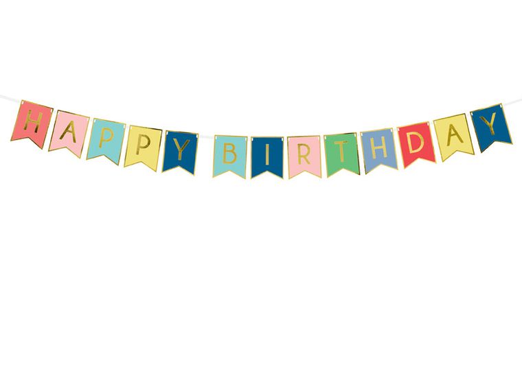 PartyDeco, baner Happy Birthday, mix, 15x175 cm